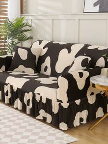 1pc Printed Ruffled Elastic Sofa Cover, Machine Washable, Protects Sofa, Dust & Dirt Resistant, Suitable For All Seasons - Brown - View 2