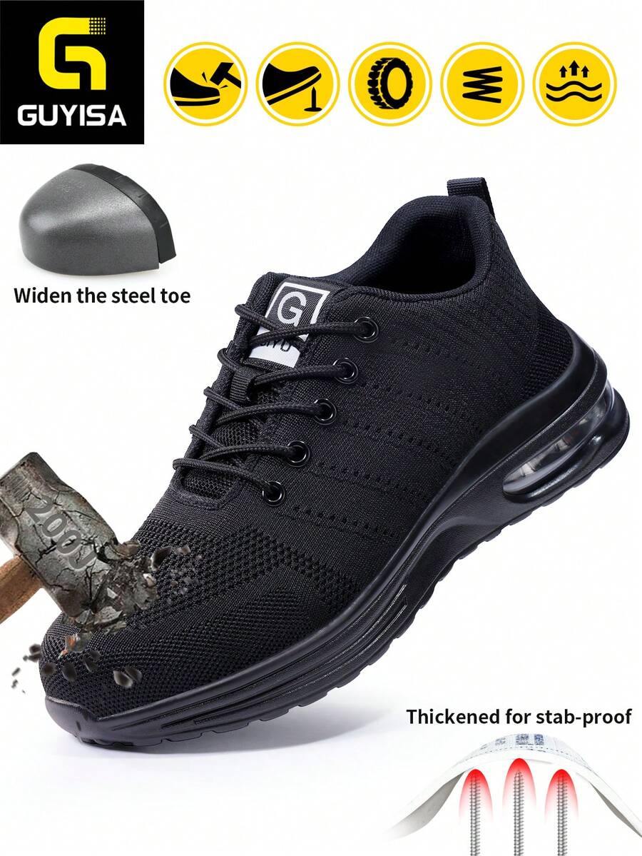 GUYISA 男士防護鞋，鋼頭防衝擊防穿刺，強力保護，舒適耐穿，適合四季戶外工作場所，男士工作鞋