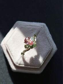 Vintage Bohemian Rose Golden Plated Copper Rhinestone Inlaid Three-Stone Ring For Women - Elegant Jewelry Gift For Daily Wear, Weddings & Vacations - 彩色 - 查看 3