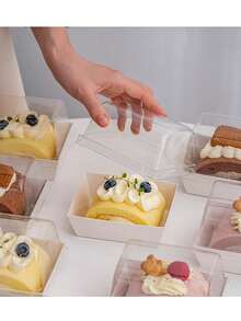 8/16pcs White Paper Cake Boxes With Clear Lids - Disposable Cake Baking Takeout Dessert Boxes - Ideal For Weddings, Birthdays, Parties, Bridal Showers And Holiday Celebrations - Can Hold Mini Cakes, Cupcakes, Muffins, Donuts, Sandwiches, Burgers, Fries, Chocolate Balls, Chocolate Strawberries, Snacks And Sweets - White - View 7