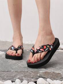 Women's Flat Flip Flops, Bohemian Style Thong Sandals, New Summer Versatile Beach Holiday Shell Pattern Slippers, Beige/Black/Yellow, Beach, Vacation, Elegant, Fashionable All-Match Beach, Office, Home Outdoor Wear - Black - View 11