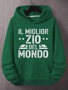Sudadera con capucha de frase italiana para hombres con IL MIGLIOR ZIO DEL MONDO impreso - Color de bandera italiana verde/blanco, sudadera holgada con bolsillo canguro y diseño de eslogan italiano, adecuada para ropa casual de otoño e invierno - Negro - Ver 10