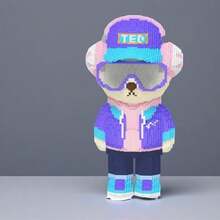 8015片装精美3D立体摇滚风格泰迪熊模型摆件玩具，需自行组装，是绝佳的生日/节日礼物。 - 彩色 - 查看 1