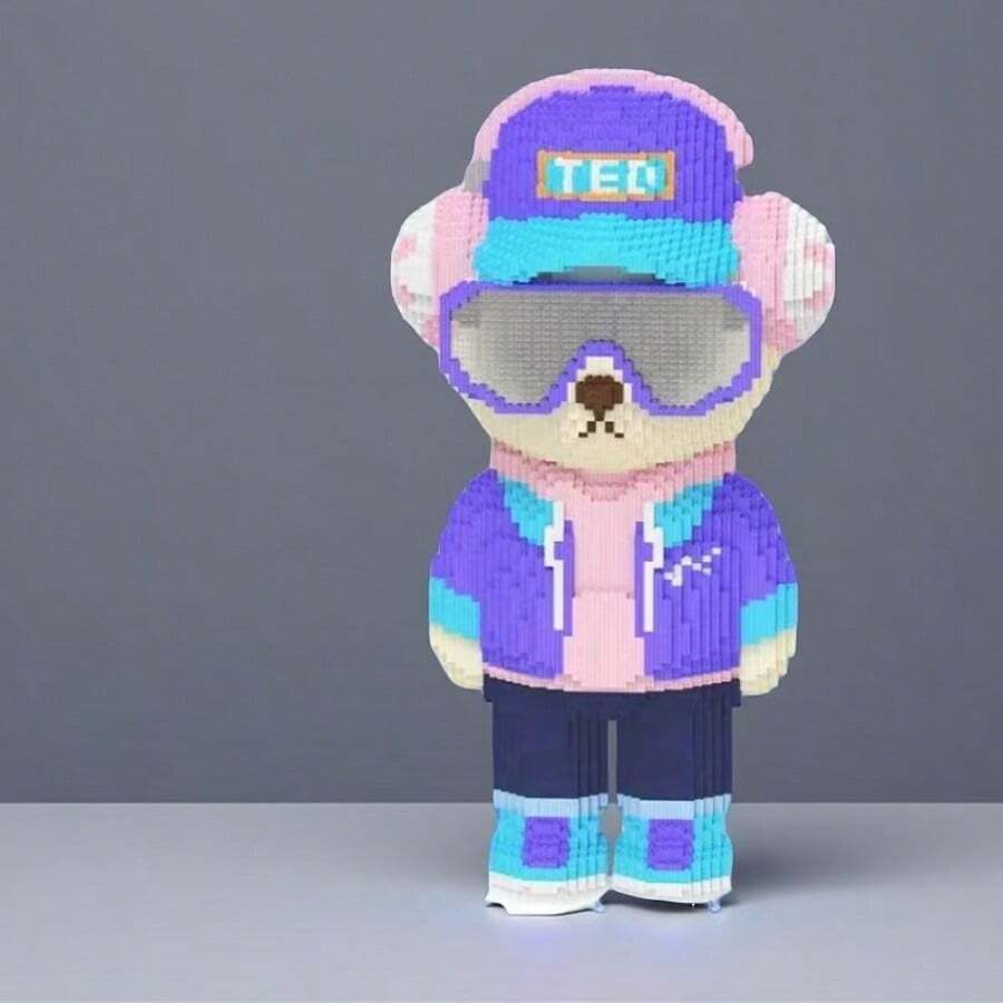 8015片装精美3D立体摇滚风格泰迪熊模型摆件玩具，需自行组装，是绝佳的生日/节日礼物。 - 彩色 - 查看 1