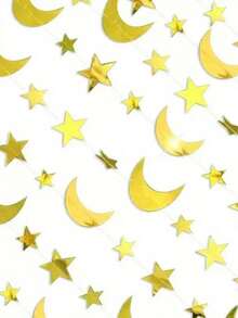 金色闪光纸质星星和月亮装饰品，适用于家居、派对或节日庆典，伊斯兰风格家居装饰，节日礼物，个性化周年纪念装饰，送给家人和朋友的完美礼物，母亲节礼物，父亲节礼物，周年纪念礼物，毕业礼物，结婚礼物，乔迁礼物，适用于餐厅、客厅、卧室、办公室、茶室、家庭、学校等场所。 - 查看 4