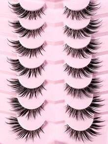 7 Pairs Fox/Cat Eyelashes Natural Long Fluffy And Soft False Lashes With Clear Band Faux Mink Lashes Natural Look End Eye Elongated Makeup Reusable Fake Eyelashes Strip Lashes, Lashes, Eyelashes, Fake Lashes - Cat Eye Lashes - View 7