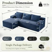 96" Sectional Couches For Living Room Fluffy Cloud Couch Sofa With Deep Seat Upholstered Boneless Couchs Modern Modular Sectional Couch With Chaise - 藍色 - 查看 2
