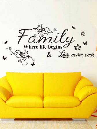 标语花卉图案墙贴，黑色可移除自粘墙贴，家居装饰贴纸，墙贴，乙烯基贴纸，春季装饰品，为您的家增添活力，节日装饰贴纸，生日毕业礼物