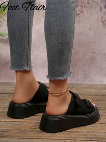 厚底镂空露趾女式凉鞋，休闲度假户外穿着，春夏新款，适合搭配连衣裙和沙滩装 - 黑色 - 查看 4