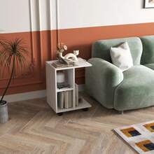 Mesa auxiliar en forma de C HOMCOM, mesa de centro con ruedas, mesa de sofá portátil, ideal para espacios pequeños, 45 x 35 x 58 cm, color blanco - Blanco - Ver 6