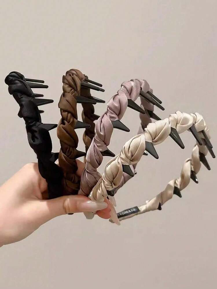 4pcs Elegant Woven Headbands, Made Of Exquisite Satin, With Serrated Anti-Slip Design, Graceful And Charming. Suitable For Spring Strolls, Summer Dates, Daily Commutes, Or Leisure Outings, Adding A Dreamy And Refined Aura To The Wearer. Head Accessories Hairband Beauty Home Hair Accessories - Multicolor - View 2