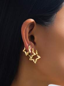 Female Star Shaped Fashion Single-Sided Earring Set (No Gift Box) - Yellow Gold - View 6