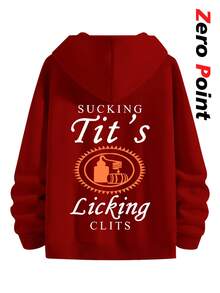 Funny Tito Drinking Humor Pattern Double-Sided Hooded Sweatshirt (250g Hooded Sweatshirt), Retro Casual, Versatile And Fashionable Men's Sweatshirt, Men's Casual Street Wear Long-Sleeved Sweatshirt, Street Style Neutral Round Neck Autumn And Winter Series - 紅色 - 查看 2