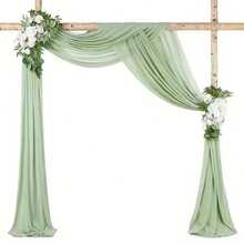 Wedding Arched Tulle Backdrop Curtain, Elegant Floral Curtain Effect, Lightweight Polyester Fabric Arch Decoration, Suitable For Weddings, Parties, Indoor/Outdoor Ceremony Decorations, Stages, Ceilings, Houses, Etc. Electricity-Free Party Decoration. - Green - View 7