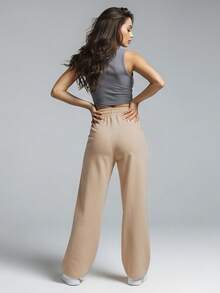 Comfortable Women's Wide-Leg Sweatpants, Soft, Structured Fit, Casual, Basic, Plain, With A Faux Drawstring. - Paja - Ver 2