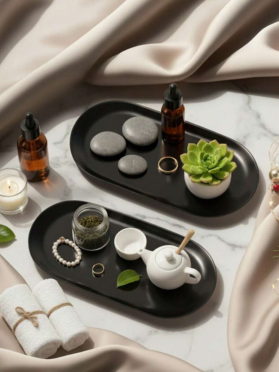 一套金属椭圆形托盘锻铁烛台，简约欧式婚礼派对蜡烛装饰，家居婚礼装饰烛台，桌面中心摆件，家居装饰，斋月装饰，开斋节礼物，斋月用品