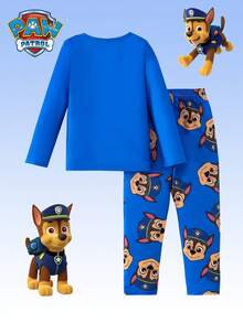 Paw Patrol 两件套汪汪队立大功男童套装，儿童睡衣家居服，可爱卡通狗狗印花蓝色长袖T恤和裤子，适合日常休闲、圣诞礼物、秋冬季穿着。 - 藍色 - 查看 2