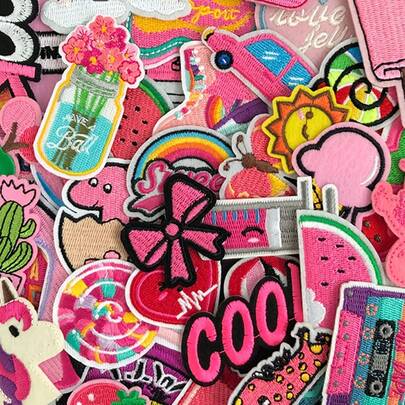 50 piezas de parches bordados en rosa con diseños florales y de arcoíris, aplicaciones de coser y planchar para ropa, sombreros, pantalones, decoración DIY