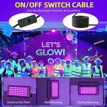 UV Black Light For Glowing Parties, LED Ultraviolet Fluorescent Light, IP66 Waterproof, Ultra-Thin Outdoor Floodlight With USB Plug, Switch Control And 59-Inch Cable, Available In 50/96/144 LEDs, Metal Surface, Ideal For Outdoor Use, Black Light Parties, Stage Lighting, Halloween, Christmas, Body Painting, Fluorescent Posters, Neon Lights - 100W USB 96LED - 查看 6
