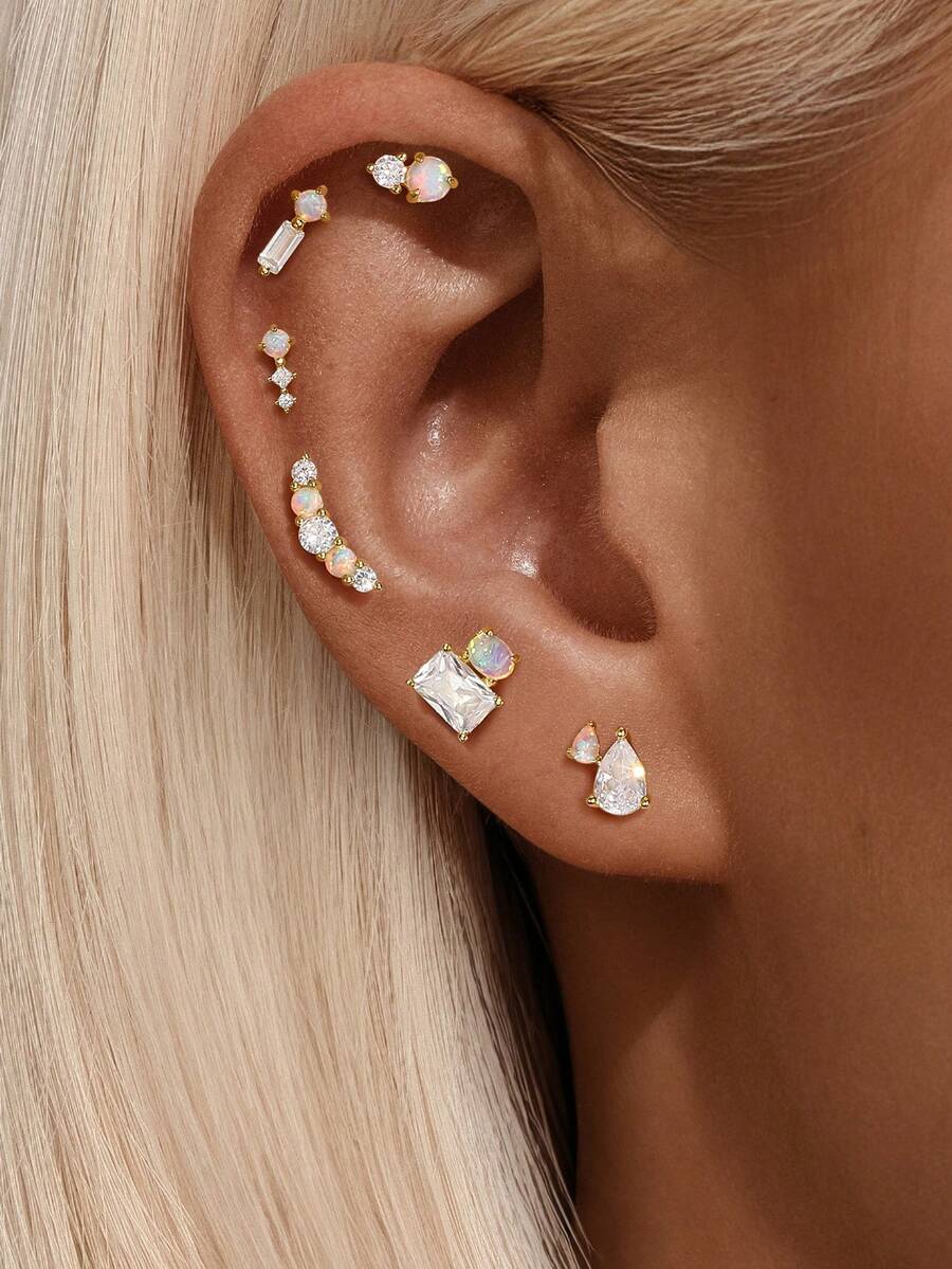 1Pc Diamond 925 Sterling Silver Earring Women Classic Stud Earring Flat Back 18K Gold Plated Helix Cartilage For Daily Wear Wedding Party Engagement Christmas Gifts Fine Jewelry - Gold - View 1