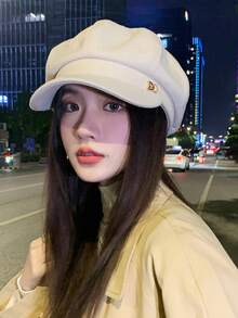 1顶女士帽子，DO水钻字母时尚甜美复古贝雷帽，多功能户外休闲短檐帽，轻便透气遮阳帽，适合日常和假日佩戴
