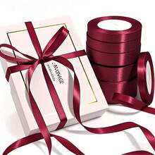 25 Yards/Roll Burgundy Satin Ribbon, Solid Shiny Fabric, Suitable For DIY Wedding Invitations, Bridal Bouquets, Gift Wrapping, Party Decorations, Sewing Crafts, Bridal Bouquet Accessories, Wedding Decorations - Burgundy - View 1