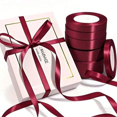 25 Yards/Roll Burgundy Satin Ribbon, Solid Shiny Fabric, Suitable For DIY Wedding Invitations, Bridal Bouquets, Gift Wrapping, Party Decorations, Sewing Crafts, Bridal Bouquet Accessories, Wedding Decorations