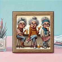 5D Diamond Painting Full Round Diamond Diamond Embroidery Home Decor Craft, Creative Handmade, Cartoon Curly-Haired Elderly Lady Warm Gathering Scene, Relieve Stress And Relax, Suitable For Home Wall Decoration - Ideal Holiday Gift - Multicolor - View 2