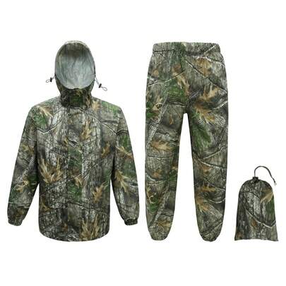1 zestaw kurtka przeciwdeszczowa i spodnie w kamuflażu do sportów na świeżym powietrzu, poliester w kratę, powłoka poliuretanowa, kamuflażowy kombinezon przeciwdeszczowy, odpowiedni do uprawiania turystyki pieszej, wędkowania, jazdy na nartach i innych aktywności na świeżym powietrzu