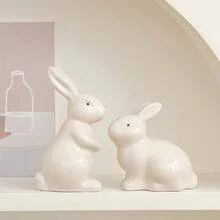 1pc Ceramic White Cute Easter Bunny Home Decor Figurine, Entryway Decoration - Multicolor - View 8