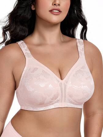 Wingslove Sujetador moldeador de talla grande, sin aros, con tirantes anchos, de tela jacquard suave y cómoda, de cobertura total sin relleno, para uso diario