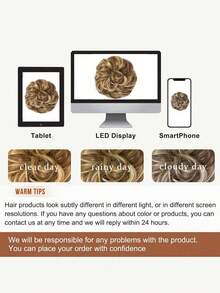 Black Messy Bun Hair Piece Wavy Curly Scrunchies Synthetic Chignon Ponytail Hair Extensions Thick Updo Hairpieces For Women 8inch - 金色 - 查看 8