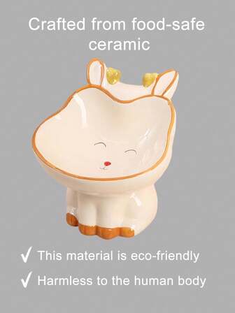 1pc Cute Deer Shaped Ceramic Raised Pet Bowl, Anti-Spill Tilted Design Cat Dog Food Water Dish