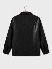 Plus Size Women Leather Jacket, Loose Basic Leather Coat, Long SleevPlus Sizeed Double-Breasted Leather Jacket, High-End PU Leather Jacket