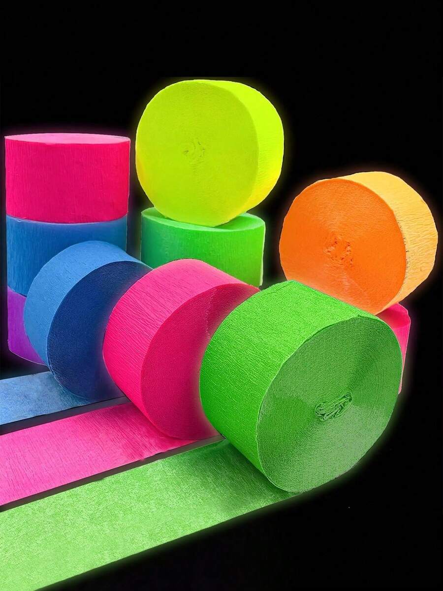 6 Rolls Vibrant Neon Lights Strips - These Bright Colorful Fluorescent Light Strips Have UV Reactive, Non-Sticky, And Easy-To-Use Features. They Are Suitable For Birthday Parties, Weddings, And Other Various Events - Applicable All Year Round, For All Kinds Of Celebration Occasions. Neon Light Decorations Are Applicable For Birthday Decorations, Flags, House Decorations - Multicolor - View 1