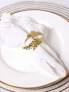 Gold Wheat Ear Pattern Napkin Rings, Suitable For Home Kitchen; Gold Metal Leaf Shaped Napkin Rings, Metal Leaf Napkin Rings For Restaurants, Napkin Holders, Tabletop Decor, Suitable For Weddings, Christmas Parties, Banquets, Dinners And Other Occasions. - Multicolor - View 10
