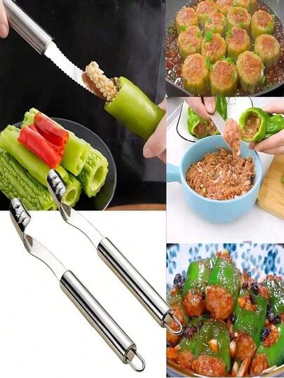 1pc/2pcs/3pcs/4pcs Household Chili Corer. Multi-Functional Serrated. Premium Stainless Steel Pepper Corer & Seed Remover. Bitter Melon Corer, Essential Kitchen Tool