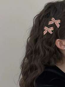 3/6pcs Burgundy Plaid Bow Hair Clips, Cute Bangs Side Alligator Clips And Hair Pins, Suitable For Casual, Party And Special Occasions, Elegant Style Hair Clips, Valentine's Day Exclusive Hair Accessories, Sweet Style Hair Clips, Women Hair Clips, Durable Hair Clips, Grip Clips, Decorative Hair Clips, Multi-Pack Hair Clips, Fashion Enthusiasts, Women Hair Accessories