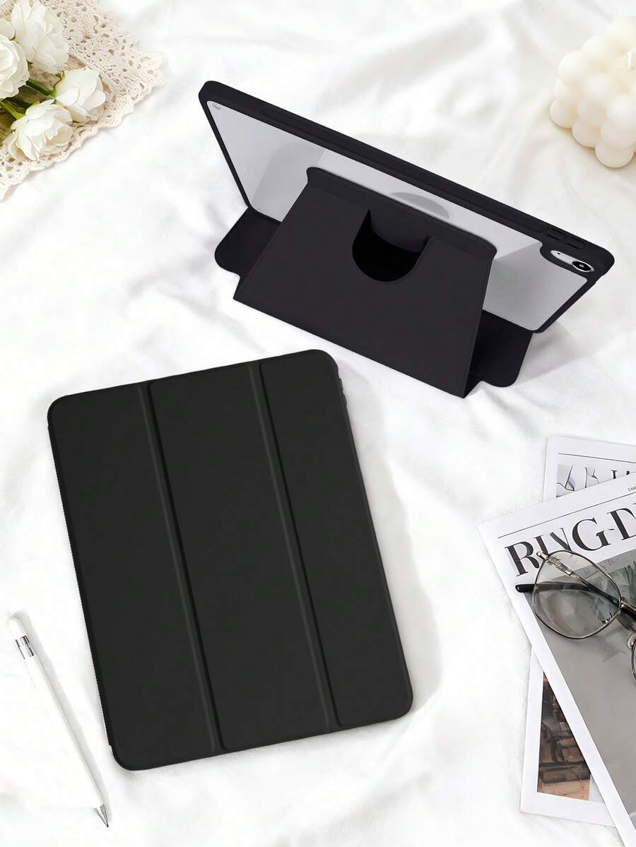 1 Ốp lưng bảo vệ Acrylic màu đen xoay 3 chiều, tương thích với iPad Mini6/Mini7/Air/Air2/9.7/10.2/10.5/Air4/Air5/10.9/Pro 11"/Air11(M2)2024/Thế hệ thứ 10/12.9"/iPad Air 13(M3 2025)/iPad Air 11 inch (M3) 2025/iPad (A16) 11 inch thế hệ thứ 11 2025, Khe cắm bút chì tích hợp, Chân đế điều chỉnh 360°, Tự động ngủ/thức từ tính, Thiết kế tối giản/cổ điển/doanh nhân - màu đen - Xem 1