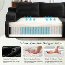 96''Sectional Couches For Living Room,Modern Modular Sectional Sofa,Upholstered Boneless Couch With Pockets,Comfy Cloud Couch With L Shaped Chaise (Blue, 96''W Right Facing Chaise) - 黑色 - 查看 4