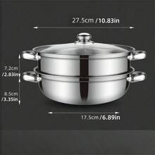 1pc 28cm Chinese Style Thickened Stainless Steel Soup Pot, Non-Stick Pot, Suitable For Cooking, Steaming, Hotpot, Induction Cooker, Gift Box - Silver - View 4