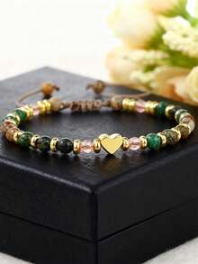 Weave Adjustable Bracelet Boho Natural Stone Beaded Heart Christmas Gifts Best Friend Gifts Women With Blessing Card