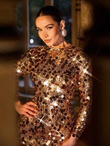 Faeriesty Đầm dạ hội dài thướt tha đính sequin sang trọng với đường xẻ cao – Chiếc đầm ôm sát lấp lánh dành cho thảm đỏ, các sự kiện trang trọng, tiệc tùng cao cấp và trang phục đón năm mới, đám cưới mùa xuân. - Rỉ Nâu - Xem 3