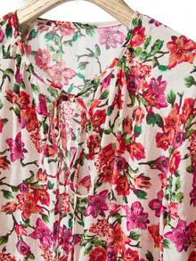 女式花卉印花长袖宽松纽扣衬衫 - 多 - 查看 4