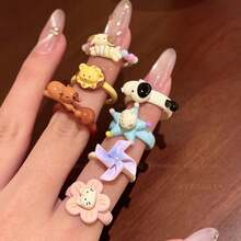 Cute Cartoon Animal & Sweet Girl Design Rings, Versatile Dainty Rings - Multicolor - View 1