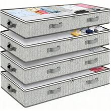 4pcs 90L Under Bed Storage Containers, Closet Organizers And Storage Bins, Foldable Underbed Storage Bags For Wrapping Paper, Blanket, Clothing, Comforter, Sweaters, Pillows, Linen Sheets - Xám - Xem 9