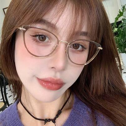 1PC Women's Cat Eye Non-Cute Elegant Sexy Retro Street Stainless Steel All-Season TR Metal Frame Color-Changing Fashion Decorative Glasses