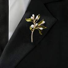 Light Luxury Pearl Brooch Olive Branch Corsage Simple Elegant Green Leaf Pin Brooch - 金色 - 查看 4