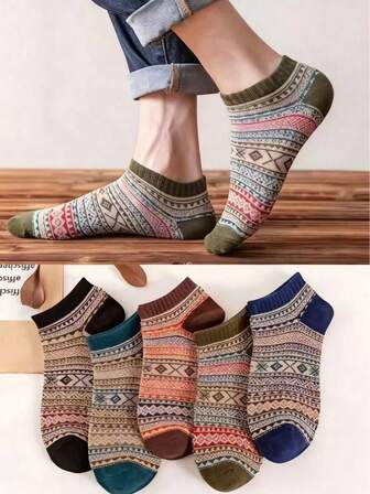 5 Pairs Striped Socks, Retro And Warm Mid-Calf Socks, Women's Long Socks, Autumn/Winter