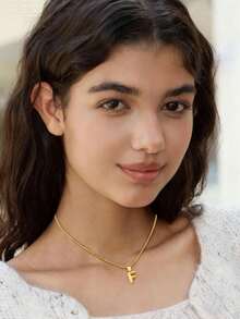 Hatastic 1件装 时尚创意优雅泡泡A-Z英文字母不锈钢项链 金色项链 女士日常休闲佩戴个性化项链 锁骨链 圣诞礼物 - 金黃色 - 查看 2